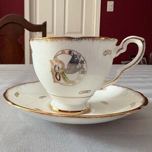 Royal Stafford Gold-Trimmed White Porcelain Teacup & Saucer Set ‘Rebekah’